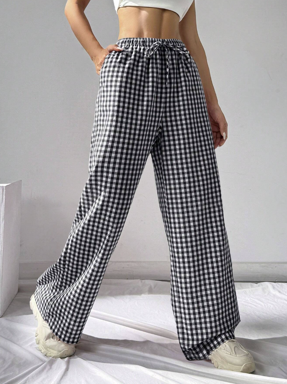 Gingham Wide Leg Pants