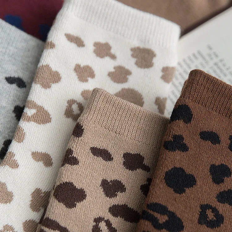 Leopard Print Cotton Socks (5-Pack)