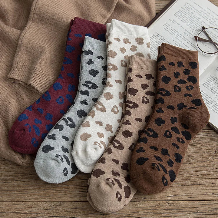 Leopard Print Cotton Socks (5-Pack)